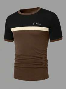 Manfinity Homme Men's Casual Minimalist Color Block Letter Print Short Sleeve T-Shirt Men Clothing Men T Shirts Casual Men T-Shirt Men Designer T Shirts Men T Shirts Casual - Multicolor - View 3