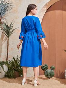 Floral Print Dress For Teenage Girls, Comfortable And Fashionable Outfit For Summer, Lovely And Sweet Essential - Royal Blue - View 2