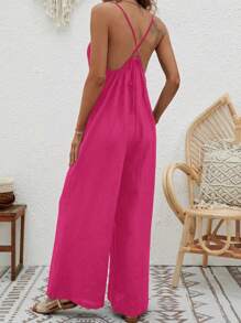 SHEIN VCAY Mono de verano de pierna ancha con doble bolsillo y tirantes