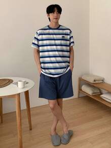 DAZY Striped T-Shirt & Men's Home Service Set, Summer - Light Grey - View 7