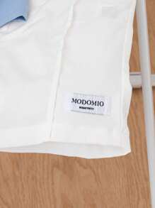 Young Boy Summer New Simple Lapel Front Opening Short Sleeve Shirt And Casual Straight Shorts Set, And Cool Fashion Outfit - Blue - View 7