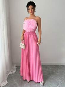 Elenzga 女士优雅浪漫荷叶边设计两件套 - 粉色 - 查看 3