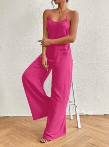 SHEIN VCAY Mono de verano de pierna ancha con doble bolsillo y tirantes