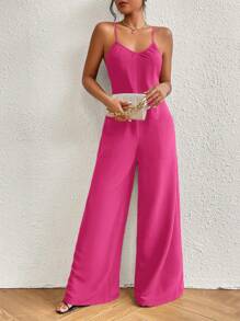 SHEIN VCAY Mono de verano de pierna ancha con doble bolsillo y tirantes