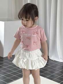 2pcs/Set Baby Girl Cute Casual Daily Ballerina Sweet Short Sleeve Cropped T-Shirt And Ruffle Skirt Outfit Baby Summer Clothes Girl Infant Summer Clothes Girl Baby Girl Clothes Summer Girl Clothes Baby - Pink - View 4