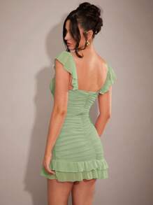 SHEIN BAE Vestido mini ajustado de manga corta elegante, rosa romántico/rosa claro, adecuado para primavera, otoño e invierno, ideal para el Día de San Valentín, fiestas, citas, damas de honor, bailes y uso diario