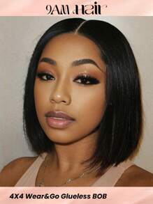 4x4 Glueless Transparent Lace Bob Wig Straight Natural Black Color Wear&Go Bob Lace Closure Wig 6-12 Inch Pre-Cut 180% Density Beginner Friendly Human Hair For Women