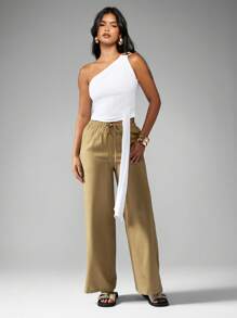 MISSGUIDED 不对称单肩竹戒指细节裁剪上衣夏季海滩派对俱乐部节日晚间优雅无袖时尚声明件 - 白色 - 查看 4