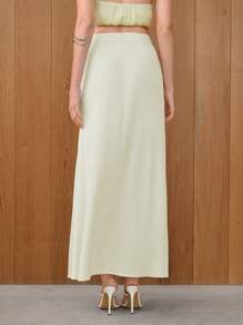 SHEIN LUNE Women's Elegant High Slit Satin Skirt