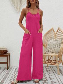SHEIN VCAY Mono de verano de pierna ancha con doble bolsillo y tirantes