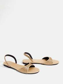 CUCCOO TILAWA Women's Vacation Rhinestone Embellished Flat Sandals, Fashionable For Daily Outings - Champagne - View 5