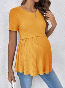 SHEIN Elegant Romantic Gender Reveal Party Round Neck Short Sleeve Fitted Maternity T-Shirt