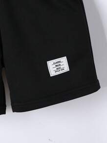 SHEIN 2pcs/Set Young Boy Simple Hooded Short Sleeve Sweatshirt And Shorts Set, Fashionable Summer Outfit,Holiday,Summer,Travel - Grey - View 4