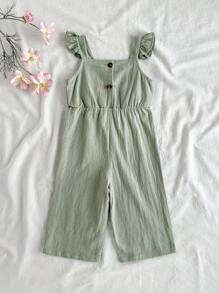 Vintaside Kids 女婴刺绣前领方领短袖阔腿连体衣 - 薄荷綠 - 查看 2