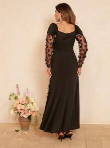Roveilla Vrouwen Plus Size Elegante Romantische 3D Bloem Off Shoulder Lange Mouw Jurk