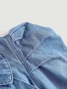 SHEIN Top in denim casual per ragazze adolescenti con fiocco decorativo