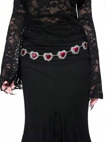 ROMWE Grunge Punk 1pc Gothic Style Heart-Shaped Rose Decor Waist Chain, Red Oil Drip Accessory For Dresses, Versatile Daily Wear, Halloween - Silver - View 4
