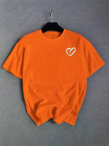 Manfinity Hypemode Men's Casual Slogan Embroidery Short Sleeve T-Shirt, Spring/Summer - Burnt Orange - View 5