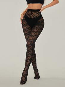 SHEIN PETITE Leggings transparents à taille haute et à dentelle pour femmes