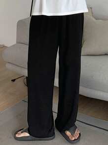 DAZY Pantalones de pijama negros lisos para hombres, para primavera/verano