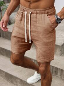 Manfinity Nomadique Shorts casuales de hombre con cordón en la cintura de color liso
