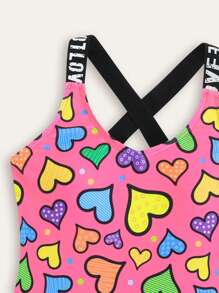 New Fashionable Colorful Heart Printed One Piece Swimsuit For Tween Girl - Baby Pink - View 3
