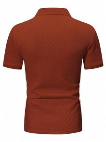 Manfinity Homme 男士休闲日常风，INS 短袖 Polo 衫，采用几何纹理提花针织面料。配有纽扣门襟，是夏威夷海滩度假、音乐节以及日常穿着的理想之选，也适合度假/派对穿着。 - 紅木色 - 查看 7