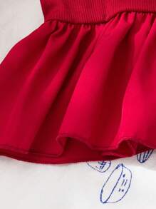 Genkimix Kids 小女孩幼儿夏季罗纹背心韩版可爱拼接无袖衬衫蝴蝶刺绣和宽松直筒牛仔裤两件套 - 酒紅色 - 查看 3