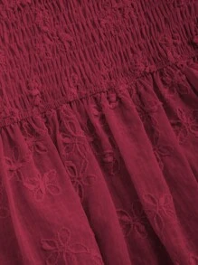 Sweetra 女士夏季刺绣褶皱抹胸娃娃装上衣 Y2K 荷叶边上衣 - 酒紅色 - 查看 5
