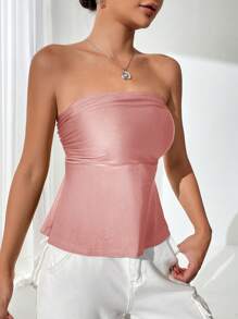 Firerie Women's Vacation Solid Color Pleated Bandeau Top,Tube Top - Dusty Pink - View 4