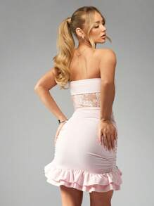 MISSGUIDED Vestido mini de corsé de encaje con escote de corazón, fruncido en los laterales y volantes, para fiesta de noche, cóctel, club, boda, ocasión especial y celebración