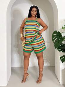 Slaydiva Bộ áo ba lỗ và quần short ngày lễ tua rua nhiều màu cỡ lớn cho nữ - Nhiều màu - Xem 2
