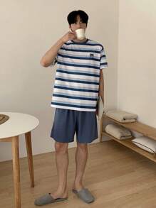 DAZY Striped T-Shirt & Men's Home Service Set, Summer - Light Grey - View 3