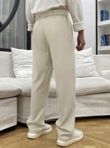 Claim Dot Men's Solid Color Pleated Pocket Loose Straight Casual Pants - Beige - View 2