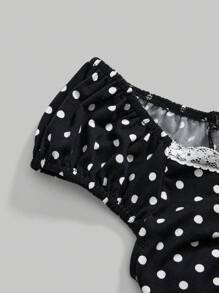 ROMWE Kawaii 女式 V 领蝴蝶结装饰撞色波尔卡圆点修身 T 恤，百搭夏季