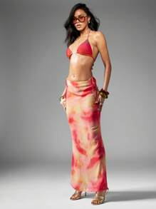 MISSGUIDED Tie-Dye Chiffon Maxi Skirt With Side Drawstring Festival Boho Beach Summer Lightweight Flowy Long Floor Length Vacation Holiday Party - Multicolor - View 6