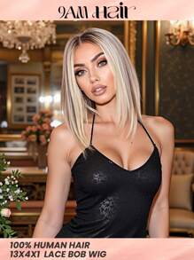 13*4*1 部分蕾丝真人发波波头假发女士假发 150 密度 8 英寸透明蕾丝棕色混合金色直发 - S10/613 - 查看 1