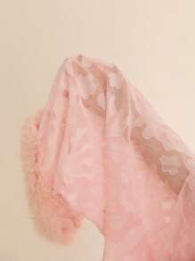 Côtesoire New Chinese Style Faux Rabbit Fur Jacquard Robe & Satin Camisole Night Gown, Elegant Set - Pink - View 7