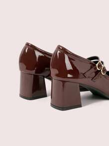 CUCCOO DOLLMOD Cuccoo Women's Square Toe Adjustable Buckle High Heel Pumps - Coffee Brown - View 9