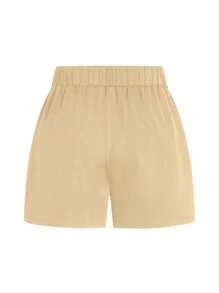 SHEIN LUNE Plus Size Women's Plain Pleated Loose Casual Versatile Shorts - Apricot - View 2