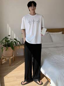 DAZY Pantalones de pijama negros lisos para hombres, para primavera/verano