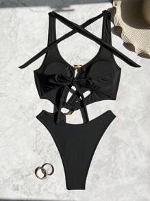 Swim SXY Dames Halter Tie Badpak, Uitgehold, Strand Resort Stijl, Zomer Eendelig
