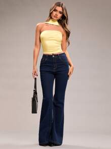 SHEIN BAE Women Solid Color Bandeau Top, Minimalist Fashion, Suitable For Summer,Butter Yellow - Yellow - View 7