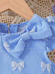 Vestido azul soñador adorable con decoración de mariposa texturizada para niña bebé - Azul - Ver 4