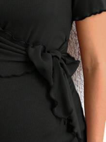 SHEIN T-shirt casual à manches courtes pour femmes enceintes, en couleur unie, avec fonction d'allaitement, noué