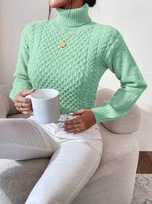 EURMUSE Turtleneck Cable Knit Sweater - Cadet Blue - View 3