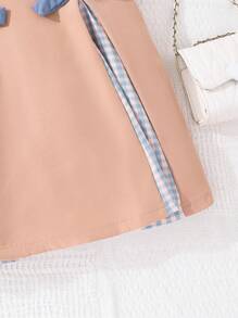 SHEIN LMoss Kids Kleine Mädchen LMoss Lässig Sommer Farbblock bedrucktes Schleifchen Rundhalskurzarm Kleid, ideal für Lässig & Alltagsmode