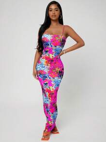 Radiana Sommerliches enges und sexy Grafik-Muster Trägerkleid für Urlaubsanlässe