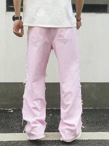 Manfinity EMRG 男式宽松破洞口袋阔腿休闲牛仔裤