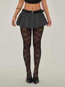 SHEIN PETITE Leggings transparents à taille haute et à dentelle pour femmes